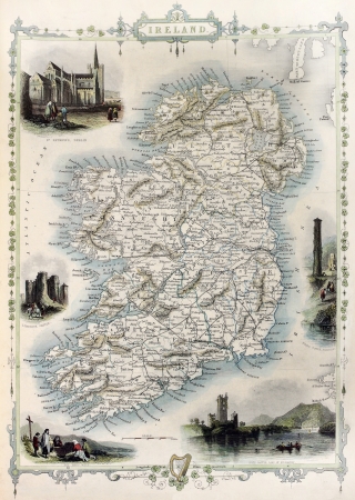 Ireland old map. Created by John Tallis, published on Illustrated Atlas, London 1851のeditorial素材