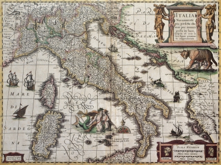 Italy old map. Created by Henricus Hondius, published in Amsterdam, 1631のeditorial素材