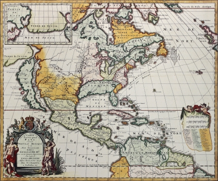 North America old map. Created by Louis Hennepin, published in Amsterdam, 1698のeditorial素材