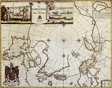North Pole and adjoining lands old map. Created by Moses Pitt, published in Oxford, 1680