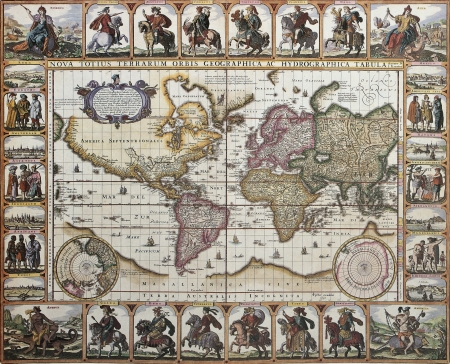 World old map. Created by Nicholas Visscher, published in Amsterdam, 1652のeditorial素材