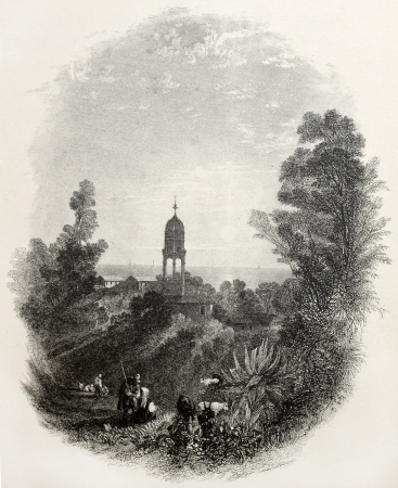 Old view of Kaligata, Cephalonia, Ionian island. Created by Bentley and Goodall, published on Il Mediterraneo Illustrato, Spirito Battelli ed., Florence, Italy, 1841のeditorial素材