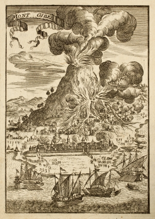 Mount Etna, Sicily, the highest European active volcano, in a illustration datable to first half of 17th c.のeditorial素材
