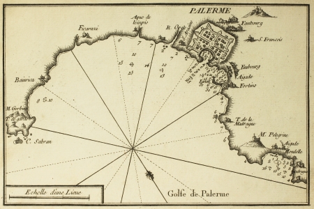 Old map of Gulf of Palermo. Printed in 1764.のeditorial素材