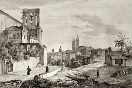 Old illustration of Mazara, Sicily. Original engraving created by A. Parboni and published in Florence, Italy, 1845のeditorial素材