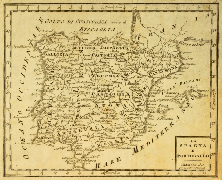 Spain and Portugal old map, published in Venezia, Italy, 1810のeditorial素材