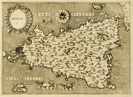 Sicily old map, may be approximately dated to the XVII sec.のeditorial素材