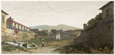 Porta Nuova old view, Messina, Sicily. Created by De Wint and Finden, printed by McQueen, publ. in London, 1822. Ed. on Sicilian Scenery, Rodwell and Martins, London, 1823のeditorial素材