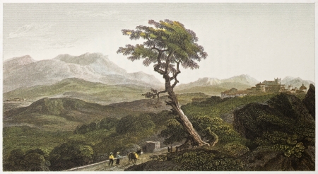 Monreale old view, Sicily. Created by De Wint and Wallis, printed by McQueen, publ. in London, 1821. Ed. on Sicilian Scenery, Rodwell and Martins, London, 1823 のeditorial素材
