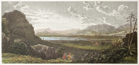 Palermo gulf, old view from Favorita gardens. Created by De Wint and Heath, printed by McQueen, publ. in London, 1821. Ed. on Sicilian Scenery, Rodwell and Martins, London, 1823.のeditorial素材