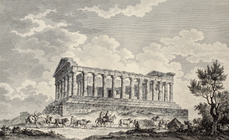 Temple of Concordia near Agrigento, Sicily. By Desprez, Berthault and De Ghendt, published on Voyage Pittoresque de Naples et de Sicilie, by J. C. R. de Saint Non, Impr. de Clousier, Paris, 1786のeditorial素材
