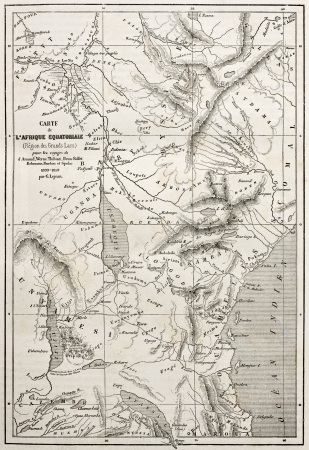 Old map of equatorial Africa. Egraved by Erhard and Bonaparte, published on Le Tour du Monde, Paris, 1860のeditorial素材