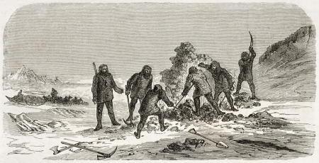 Men excavating old illustration. Created by Lncelot and Trichon, published on Le Tour du Monde, Paris, 1860  のeditorial素材