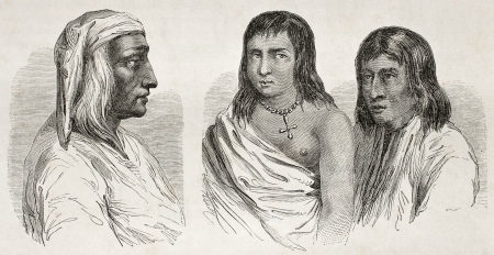 Old illustrations of Kewa Puebloan peoples. Created by Duveaux after report made under the direction of the U.S. secretary of the war. Published on Le Tour du Monde, Paris, 1860のeditorial素材
