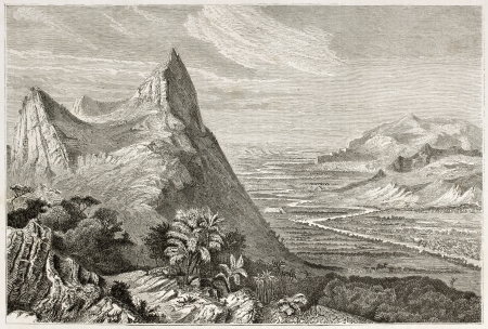 Irrawaddy valley old view, Burma. Created by Huet after Yule, published on Le Tour du Monde, Paris, 1860のeditorial素材