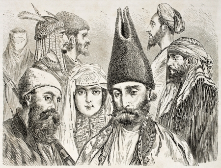 Persian men and woman old illustration. Created by Laurens, published on Le Tour du Monde, Paris, 1860  のeditorial素材