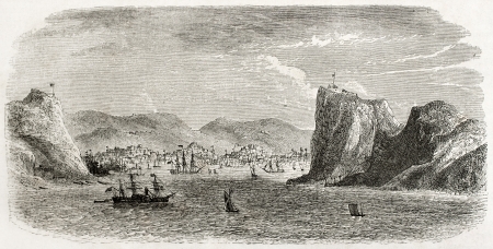Saint Thomas old view, U.S. Virgin Islands. Created by De Berard, published on Le Tour du Monde, Paris, 1860  のeditorial素材