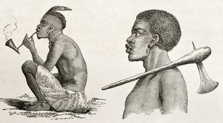 Tanganyika lake western coast dwellers. Created by Burton, published on  Le Tour du Monde, Paris, 1860 のeditorial素材