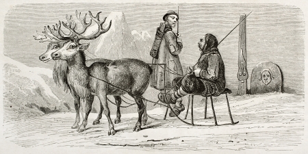 Yacutsk people old illustration, Created by Adam after De Rechberg, published on Le Tour du Monde, Paris, 1860のeditorial素材