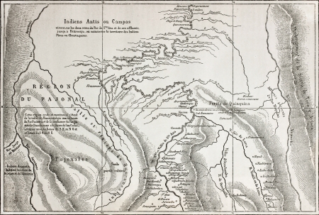 Old map of Campa Indians (Ashaninka) territory, Peru. Created by unidentified author, published on...