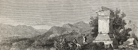 Antique illustration of an old Mausoleum between Akseray and Iznik, Turkey. Created by Gaiaud, published on Le Tour du Monde, Paris, 1864のeditorial素材