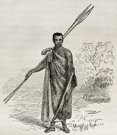 Old illustration of Ugandan dignitary. Created by Grant, published on Le Tour du Monde, Paris, 1864のeditorial素材