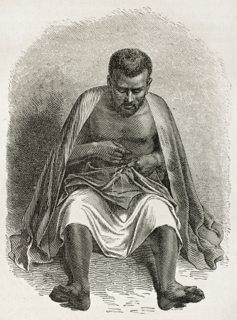 Abyssinian tailor old engraved portrait. Created by Bayard after Lejean, published on Le Tour du Monde, Paris, 1867のeditorial素材