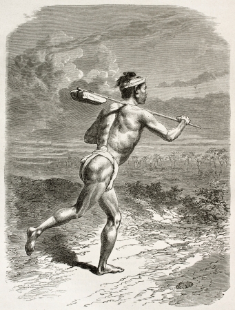 Japanese imperial messenger, old illustration. Created by Neuville after photo by unknown author, published on Le Tour du Monde, Paris, 1867のeditorial素材