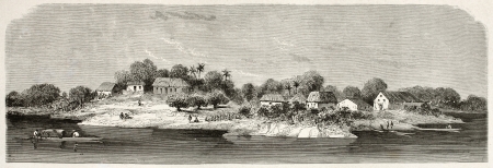 Nogueira village old view, Brazil. Created by Riou, published on Le Tour du Monde, Paris, 1867のeditorial素材