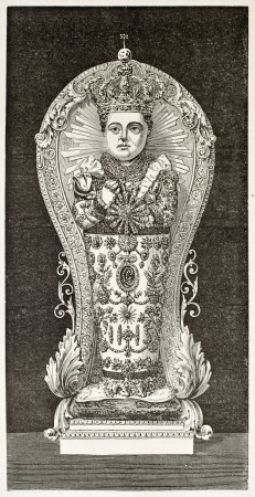 The Bambino statue (Infant Jesus Christ) in the Basilica of Santa Maria in Aracoeli, Rome. Created by Therond, published on Le Tour du Monde, Paris, 1867のeditorial素材