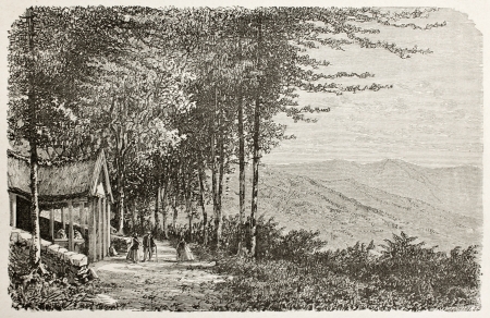 Val d'Ajol old view, France. Created by Clerget, published on Le Tour du Monde, Paris, 1867のeditorial素材