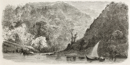 Volga bank old view. Created by Moynet, published on Le Tour du Monde, Paris, 1867のeditorial素材