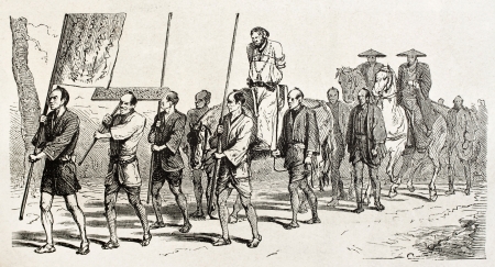 Carrying condemned man to punishment. Created by Crepon, published on Le Tour Du Monde, Ed....