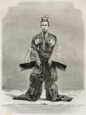 Japanese interpreter in traditional court costume. Created by Neuville after photo of unknown author, published on Le Tour Du Monde, Ed. Hachette, Paris, 1867のeditorial素材