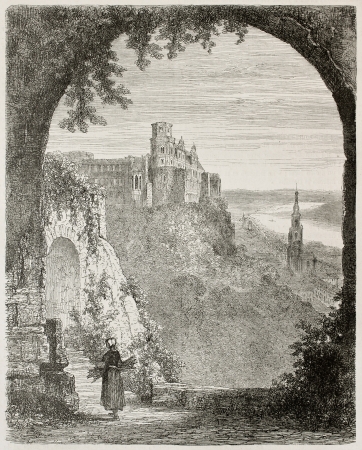 Heidelberg castle: view from the terrace. Created by Stroobant, published on Le Tour Du Monde, Paris, 1867のeditorial素材