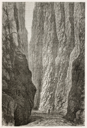 Hollental old view (Hell Valeey), Black Forest, Germany. Created by Stroobant, published on Le Tour Du Monde, Paris, 1867のeditorial素材