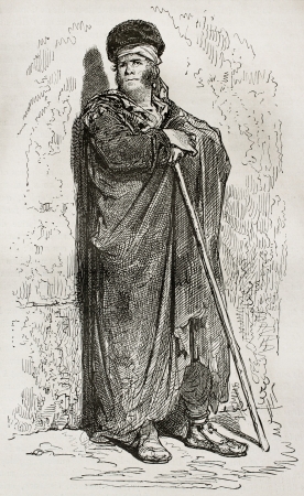 Spanish livestock merchant old engraved portrait. Created by Gustave Dore, published on Le Tour Du Monde, Ed. Hachette, Paris, 1867のeditorial素材