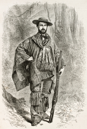 Paul Marcoy old engraved portrait, French explorer. By unidentified author, published on Le Tour du Monde, Paris, 1867のeditorial素材