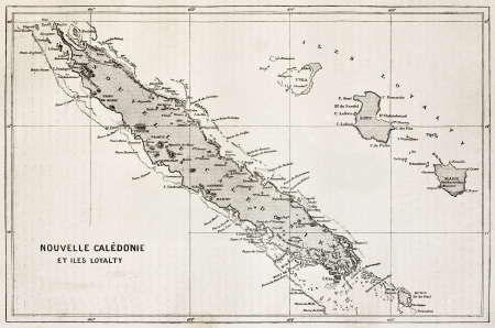 New Caledonia and Loyalty Island old map. After Bouquet de la Grye, published on Le Tour Du Monde, Paris, 1867のeditorial素材