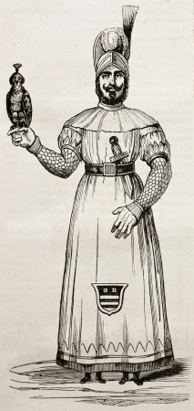 Lyderic old representation, legendary figure in Lille foundation, France. Created by Best and Leloir, published on Magasin Pittoresque, Paris, 1840のeditorial素材