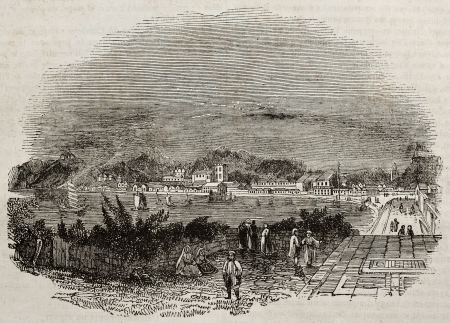 Macau old view. By unidentified author, published on Magasin Pittoresque, Paris, 1840のeditorial素材