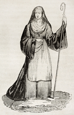 Medieval Abbess old illustration. By unidentified author, published on Magasin Pittoresque, Paris, 1840のeditorial素材