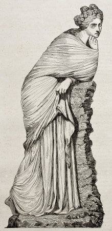 Polyhymnia marble statue old illustration. By unidentified author, published on Magasin Pittoresque, Paris, 1840のeditorial素材
