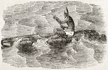 Raft old illustration. By unidentified author, published on Magasin Pittoresque, Paris, 1840のeditorial素材