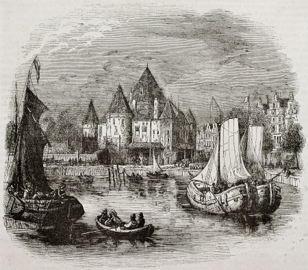 St. Anthony gate old view, Amsterdam. By unidentified author, published on Magasin Pittoresque, Paris, 1840のeditorial素材