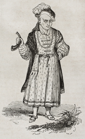 Old engraved portrait of William Sommers, court-jester of Henry VIII of England. By unidentified author, published on Magasin Pittoresque, Paris, 1840のeditorial素材