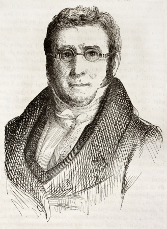 Augustin Pyramus de Candolle old engraved portrait (Swiss botanist). Created by Gigoux, published on Magasin Pittoresque, Paris, 1842のeditorial素材
