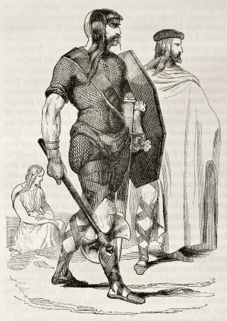Frankish costumes in 4th century. Created by Wattier, published on Magasin Pittoresque, Paris, 1842のeditorial素材