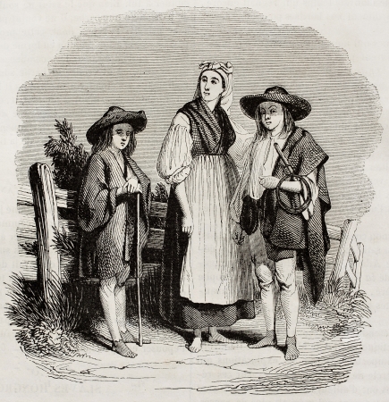 Hungarian costumes old illustration. Created by Girardet, published on Magasin Pittoresque, Paris, 1842のeditorial素材