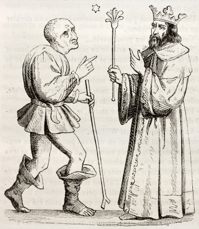 King Salomon and his jester Marcolphe. By unidentified author, published on Magasin Pittoresque, Paris, 1842のeditorial素材